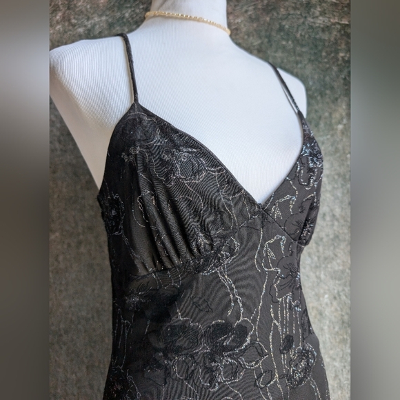 Fairycore Y2K 2000s Glitter Black Prom Slip Strap Dress - Picture 3 of 6